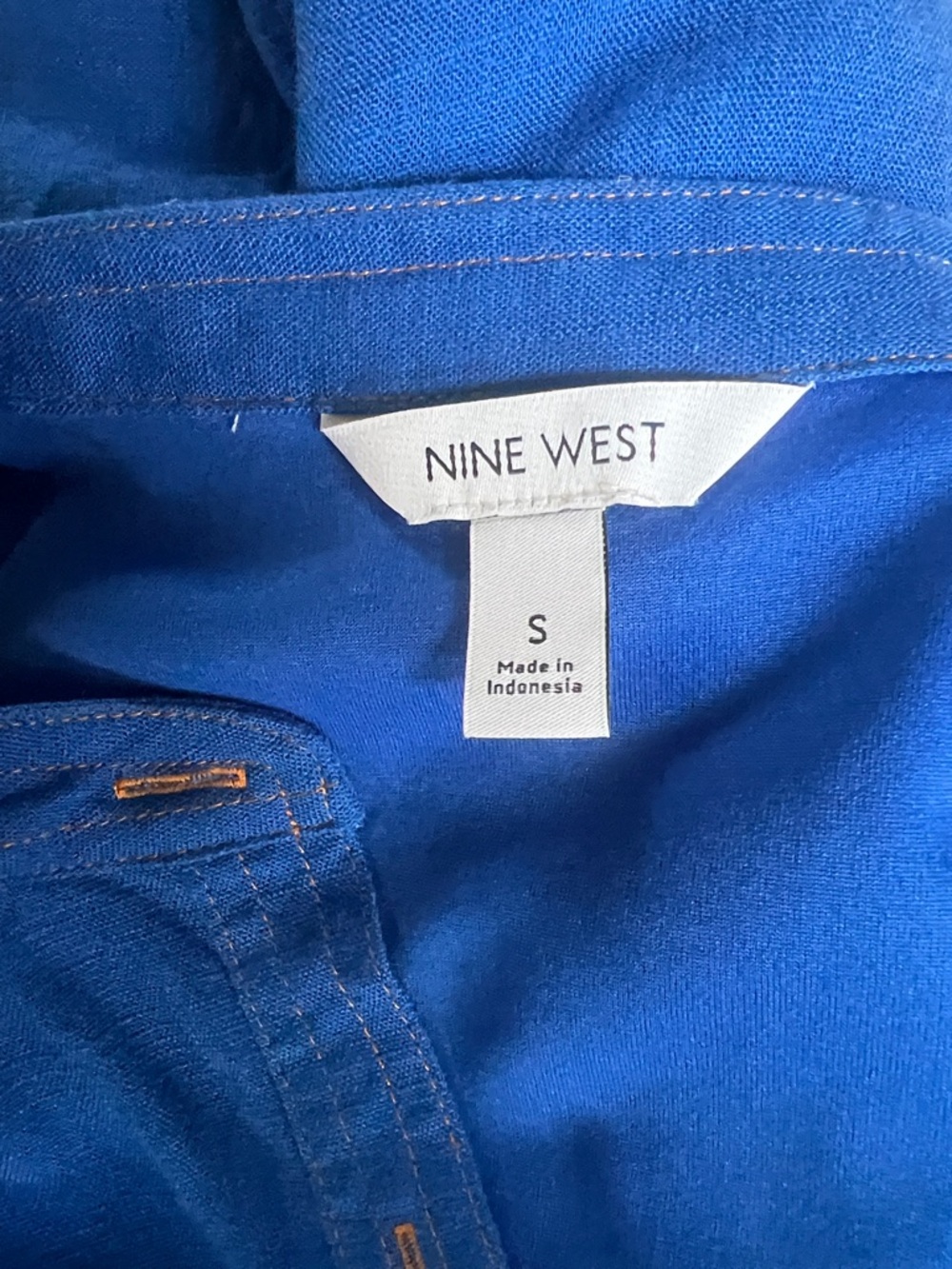 Nine West Button-Front Royal Blue Dress Contrast Stitching Sz S Campus Prairie - Picture 6 of 10